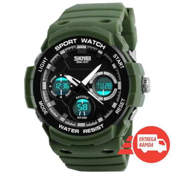 Relógio Masculino Esportivo Militar Anadigi Prova D'água 1247 Modelo - Skmei