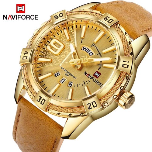 Relógio Masculino Esportivo Naviforce Pulseira Couro / Branco Prateado