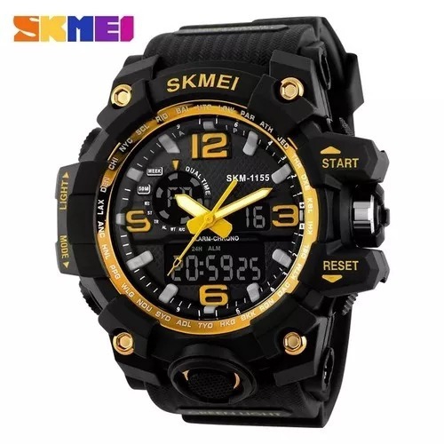 Relógio Masculino Skmei Robusto Digital e Ponteiro Esportivo Resistente a  Água SKM-1155B - Preto