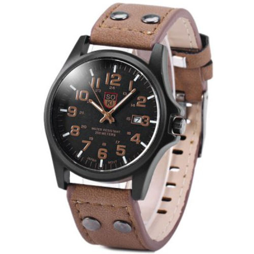 Relógio Masculino Feminino Pulseira de Couro Militar Soki