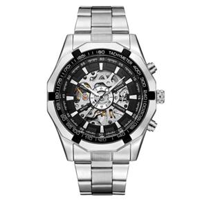 Relógio Masculino Forsining Pulseira Aço Inoxidável Prata CX Prata FD Preto Esporte Militar Esqueleto Analógico Automático (BTO)