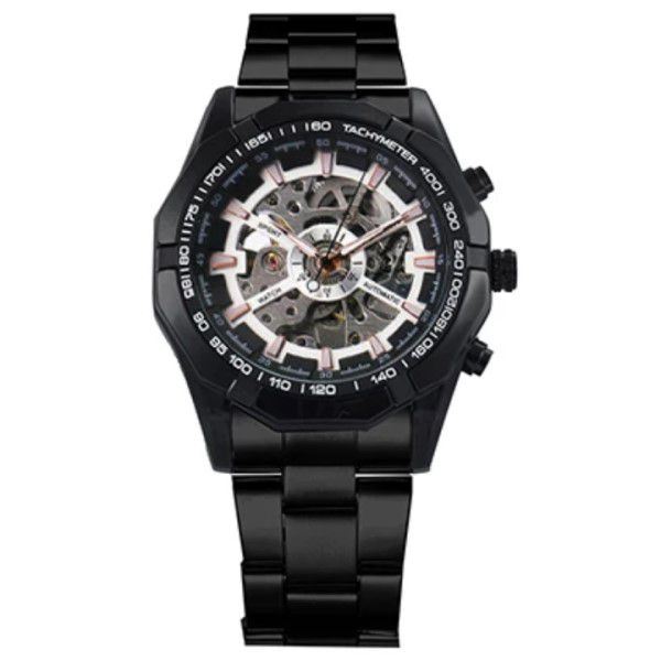 Relógio Masculino Forsining Pulseira Aço Inoxidável Preto CX Preto FD Branco Esporte Militar Esqueleto Analógico Automático (BTO)