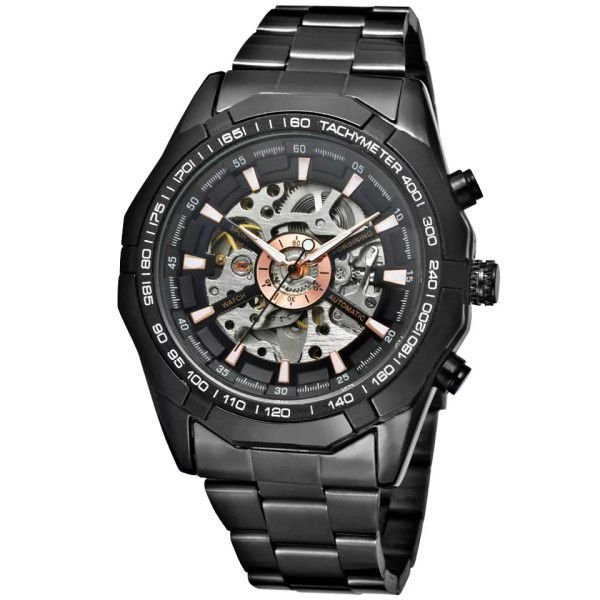 Relógio Masculino Forsining Pulseira Aço Inoxidável Preto Cx Preto Fd Prata Esporte Militar Esqueleto Analógico Automático (bto)