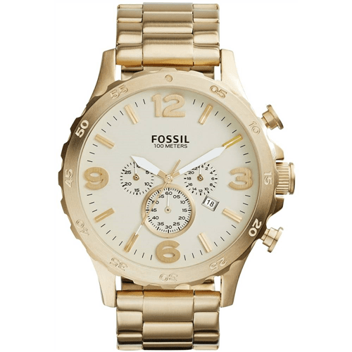 Relógio Masculino Fossil Nate Chronograph Stainless Steel JR1479/4XN 49mm Dourado