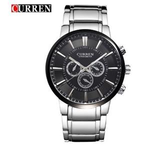 Relógio Masculino Grande Inox Chronometer Curren® Preto/Prata Cn566