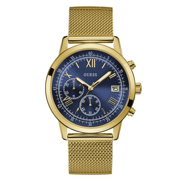 Relógio Masculino Guess Aço Dourado com Pulseira Esteirinha, Mostrador Azul e Estilo Clássico 92680GPGDDA8 Cronógraf