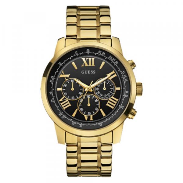 Relógio Masculino Guess Aço Dourado Liso e Fosco, Index Romano e Fundo Preto 92526GPGDDA5 Cronógrafo