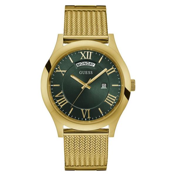 Relógio Masculino Guess Aço Dourado, Pulseira Esteira, Mostrador Verde e Index Romano 92633MPGDDA2 Analógico