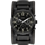 Relógio Masculino Guess Pulseira de Couro Duplo, Mostrador Preto e Index Numérico Dourado 92735GPGTPC2 Cronógrafo