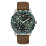 Relógio Masculino Guess Pulseira de Couro Marrom Lisa, Mostrador e Index Verdes 92729G0GSNC1 Multifunção