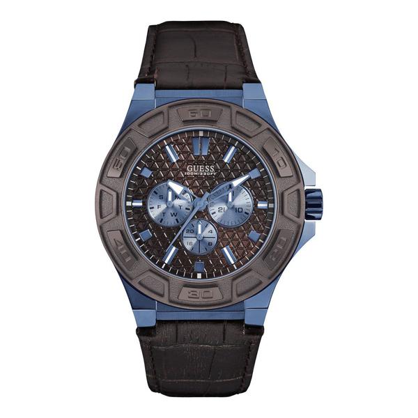 Relógio Masculino Guess Pulseira de Couro Marrom, Mostrador em Relevo e Caixa Azul 92587GPGSEC4 Multifunção