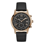 Relógio Masculino Guess Pulseira de Couro Preto, Caixa Aço Rose Gold e Index Roamano 92680GPGDRC6 Cronógrafo