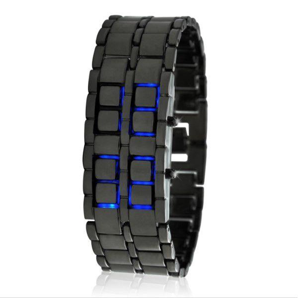 Relógio Masculino Ice Samurai Estilo Japonês Pulseira em Aço Inoxidável Modelo Inovador Led Azul - Outros