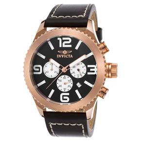 Relógio Masculino Invicta 1429 (Specialty Chrono Black) Pulseira em Couro Genuíno Caixa Banhada a Ouro