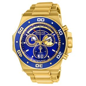 Relógio Masculino Invicta Modelo 26050 Akula Azul, Dourado - à Prova D`água