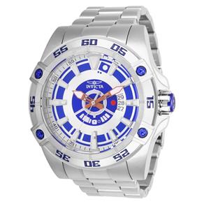 Relógio Masculino Invicta Modelo 26519 Star Wars Automático Multifunção Azul - a Prova D`água - Prata