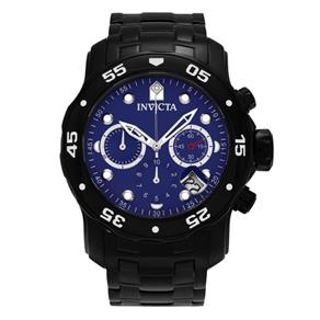 Relógio Masculino Invicta `Pro Diver` Black Ion Plated Blue Mother Of Pearl Chronograph Dial Link Bracelet - Modelo 80077