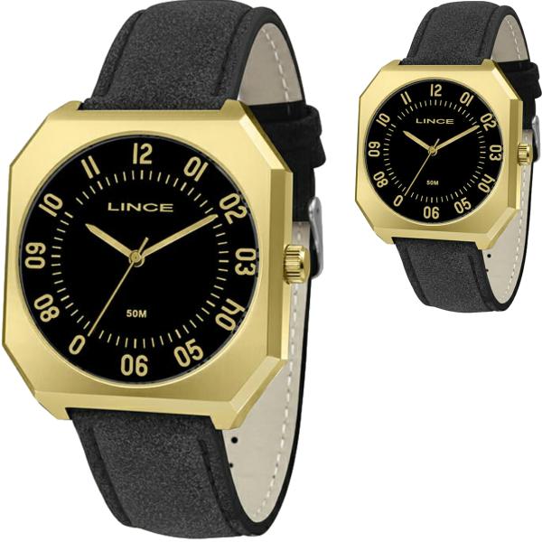 Relógio Masculino Lince Dourado Quadrado Couro MQC4498SP2PX