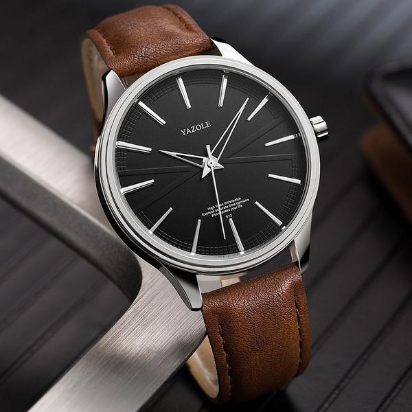 Relógio Masculino Luxo Yazole Design Premiado 512 Prata Preto Pulseira Marrom