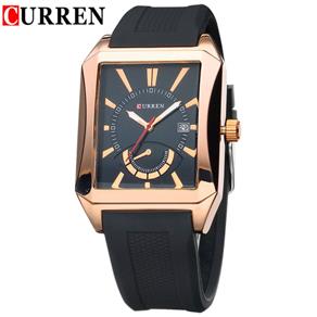 Relógio Masculino Luxuoso Dourado Curren Retangular Quartz 8144