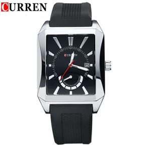 Relógio Masculino Luxuoso Prata Curren Retangular Quartz 8144