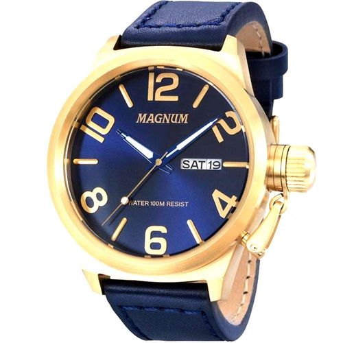 Relógio Masculino Magnum Analógico Calendário Military Dourado/azul Ma33399a