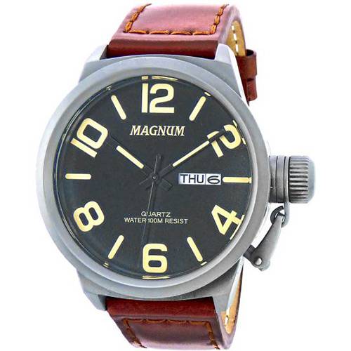 Relógio Masculino Magnum MA32783B Analógico Pulseira de Couro Marrom e  Dourado
