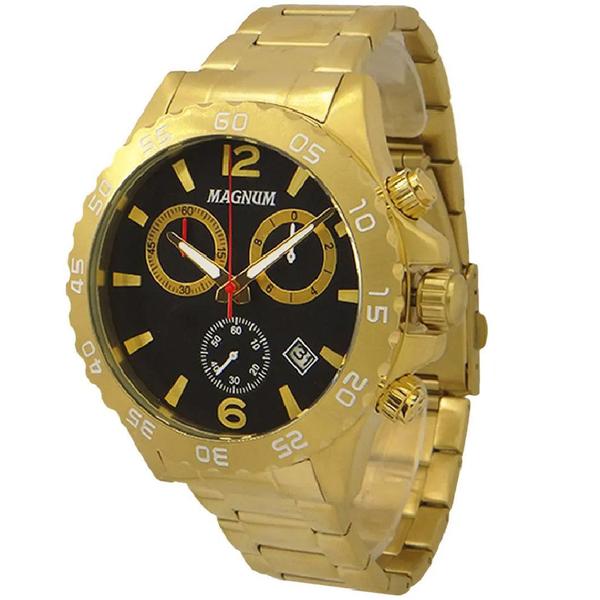Relógio Masculino Magnum Cronógrafo Dourado Grande MA34398P