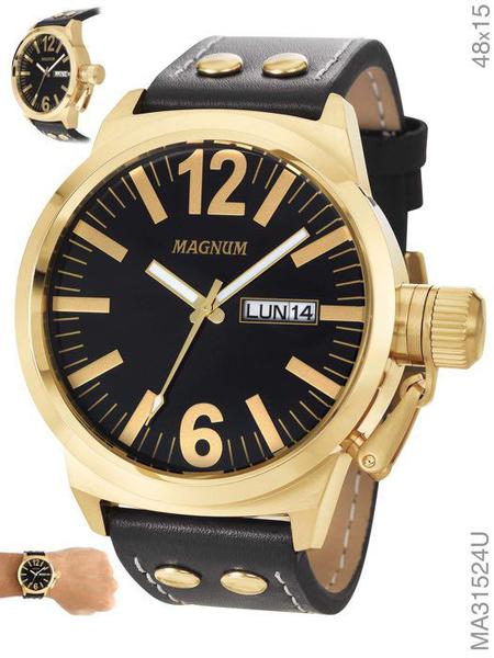 Relógio Masculino Magnum Dourado MILITARY MA31524U em Couro