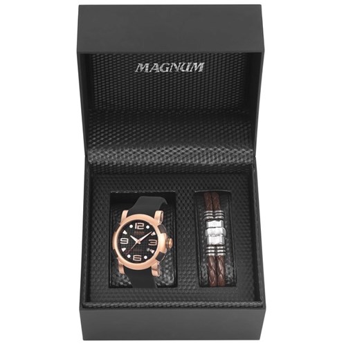 Relogio Masculino Magnum Kit com Pulseira Couro Marrom Ma30801c