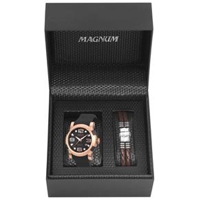 Relogio Masculino Magnum Kit com Pulseira Couro Marrom Ma30801C