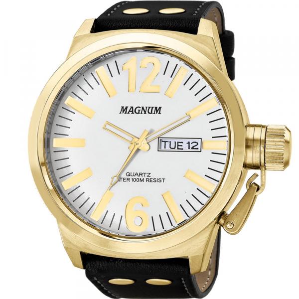 Relógio Masculino Magnum Ma31524b Dourado Com Calendário Em Couro