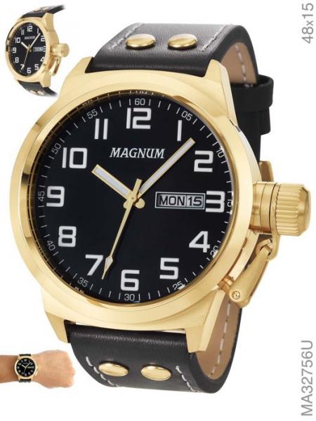 Relógio Masculino Magnum Ma32756u Dourado com Calendário em Couro