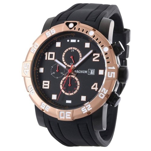 Ttime Relógios - Relógio Magnum Automático 21 Jewels Modelo analógico  masculino com caixa e pulseira de aço rose gold. Vidro de cristal mineral,  mostrador na cor preta com janela que mostra parte