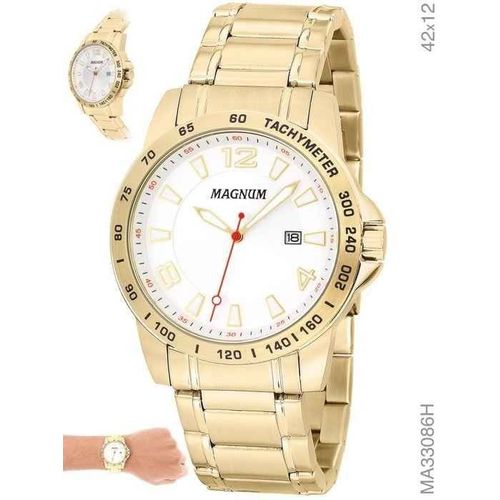 Relógio Masculino Magnum Sports MA33086H Dourado Branco 42MM