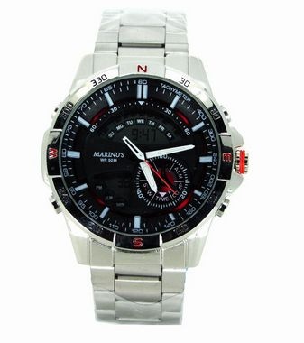 Relogio Masculino Marinus A3303 Prata Detalhes Vermelho - Atlantis