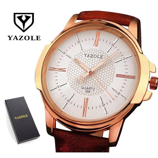 Relógio Masculino Marrom Yazole 358 Couro + Estojo