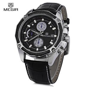 Relógio Masculino MEGIR M2015 com Pulseira de Couro (Preto)