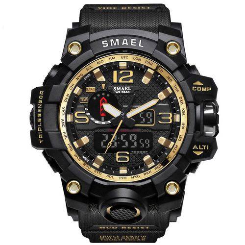 Relógio Masculino Militar G-Shock Smael 1545 Prova Agua Black Gold