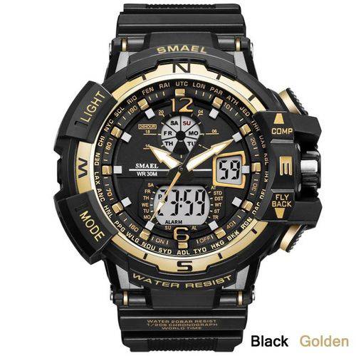Relógio Masculino Militar G-shock Smael Ws1376 Prova D'água Black Golden