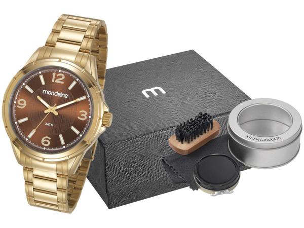 Relógio Masculino Mondaine Analógico - 83420GPMVDE3K1 Dourado com Kit de Engraxar