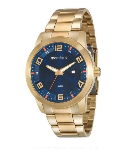 Relogio Masculino Mondaine Dourado Fundo Azul Data