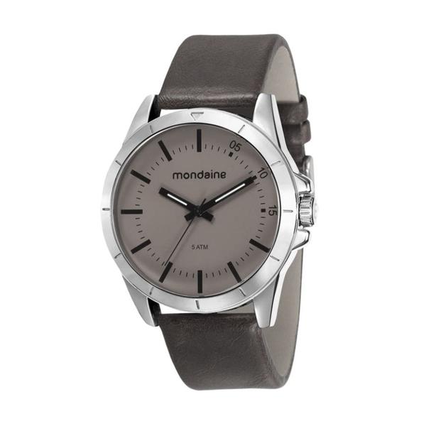 Relógio Masculino Mondaine Prata Grande Pulseira Couro + NF