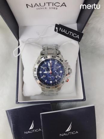 Relogio Masculino Nautica Chrono em Aço Mostrador Azul