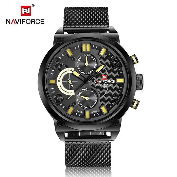 Relógio Masculino Naviforce 9068 BYB Pulseira em Aço - Preto e Cinza