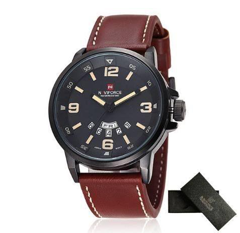 Relógio Masculino Naviforce 9028 Pulseira de Couro Militar