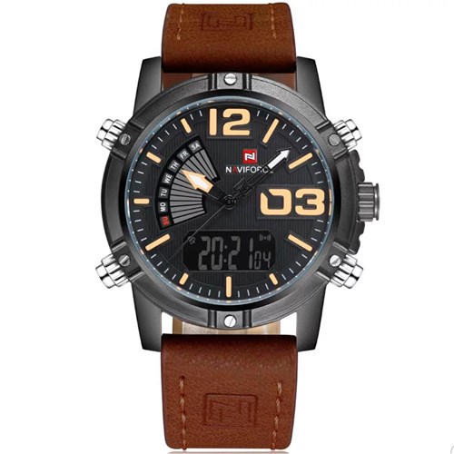 Relógio Masculino Naviforce 9095 Analógico e Digital - Marrom e Amarelo