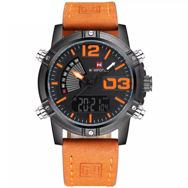 Relógio Masculino Naviforce 9095 Analógico e Digital - Marrom e Laranja