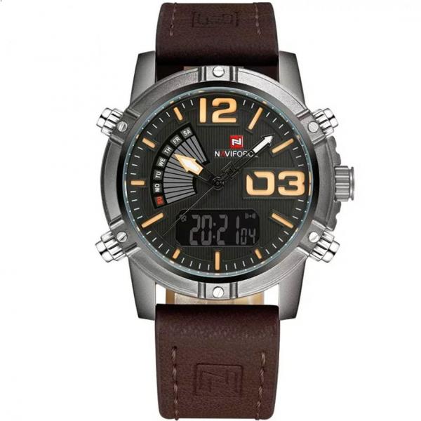 Relógio Masculino Naviforce 9095 Analógico e Digital - Marrom Escuro