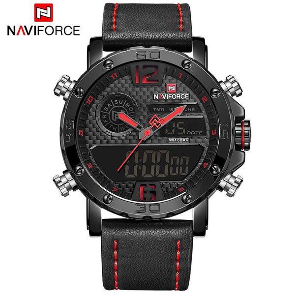 Relógio Masculino Naviforce 9134 BRB Esportivo Elegante - Preto e Vermelho - Curren